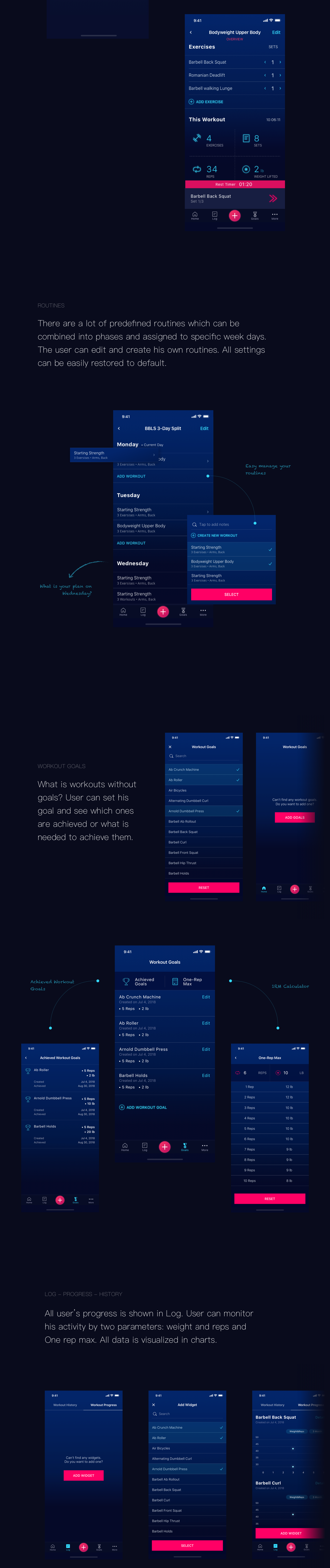 ios motion redesign Mobile app fitness routines workouts mobile timer UI/UX