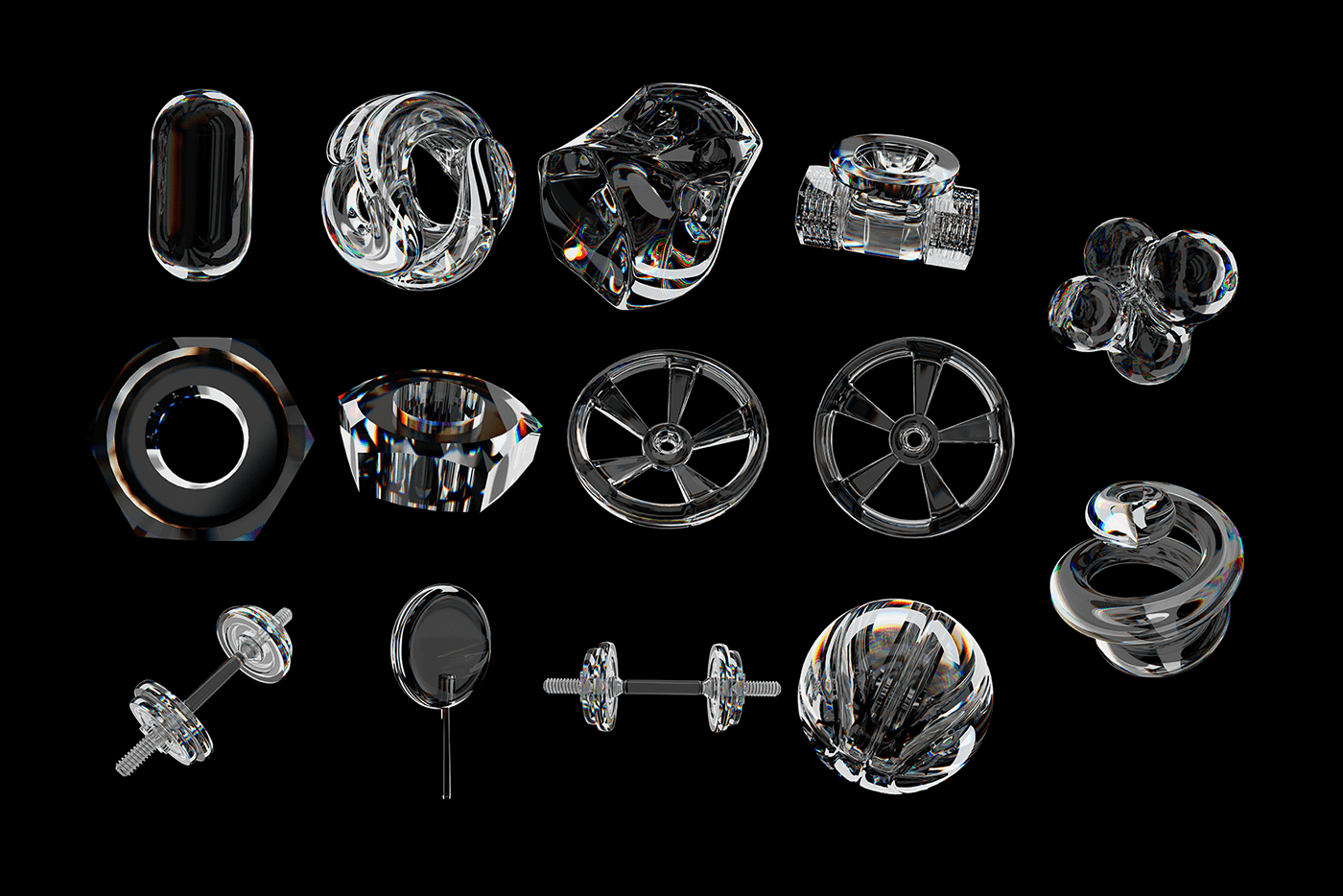 3D chromatic chrome distort holographic Pack shapes