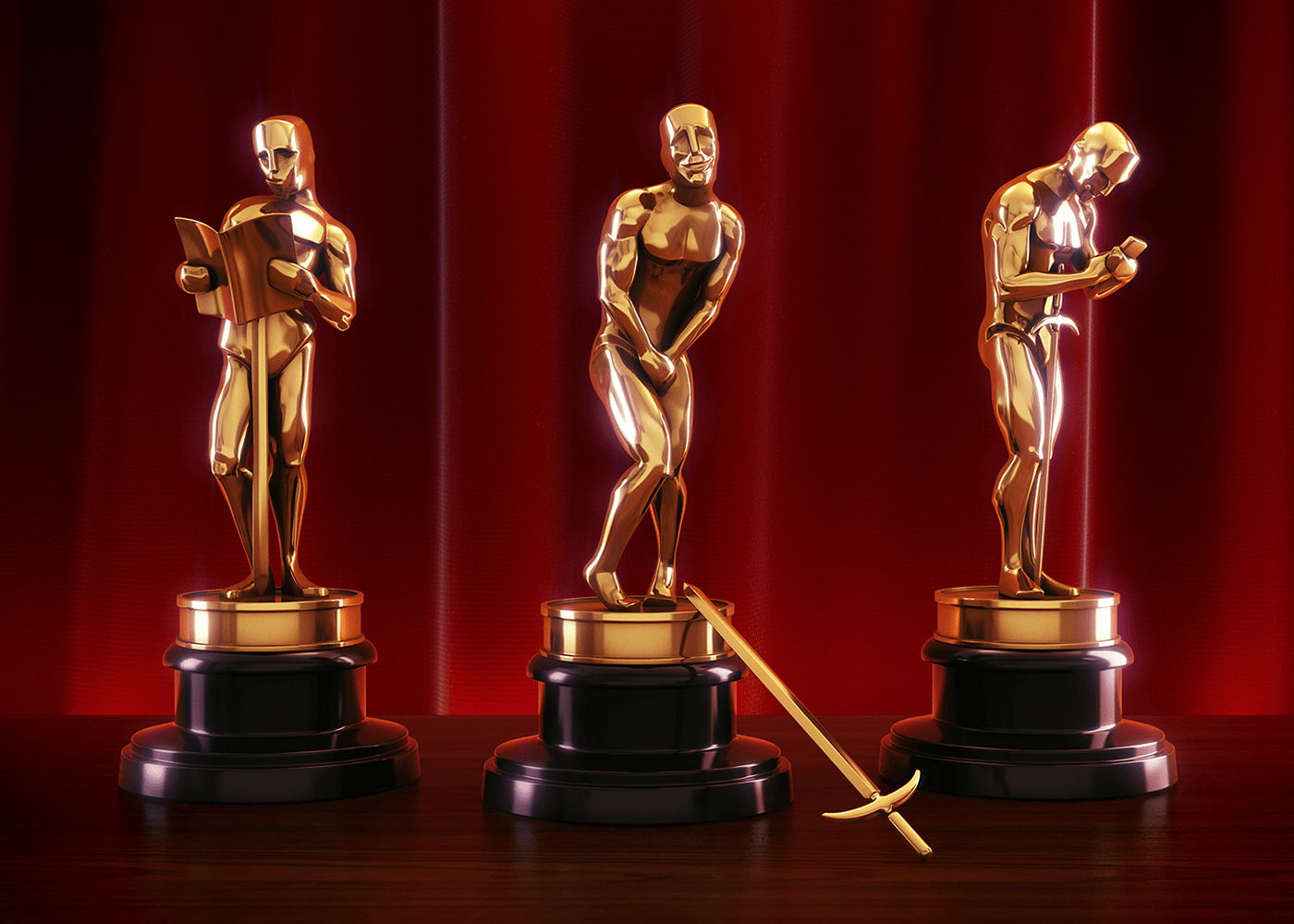 Adobe Portfolio oscar Academy Award characters CGI gold statue editorial Esquire