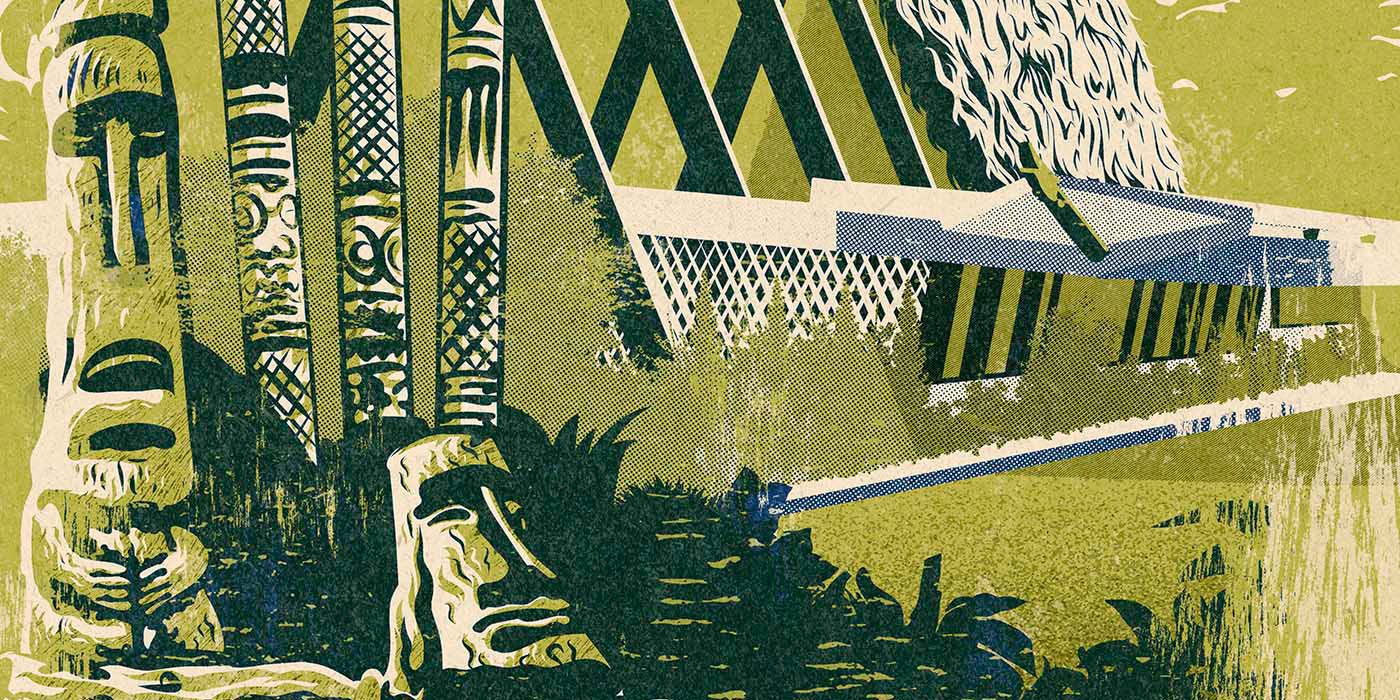 Tiki Tropical aloha cocktail Googie Hula Mid Century modern Palm Tree Poster Design Retro