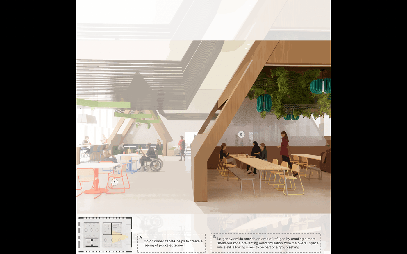 interior design  architecture neurodiversity autism design enscape revit dining hall