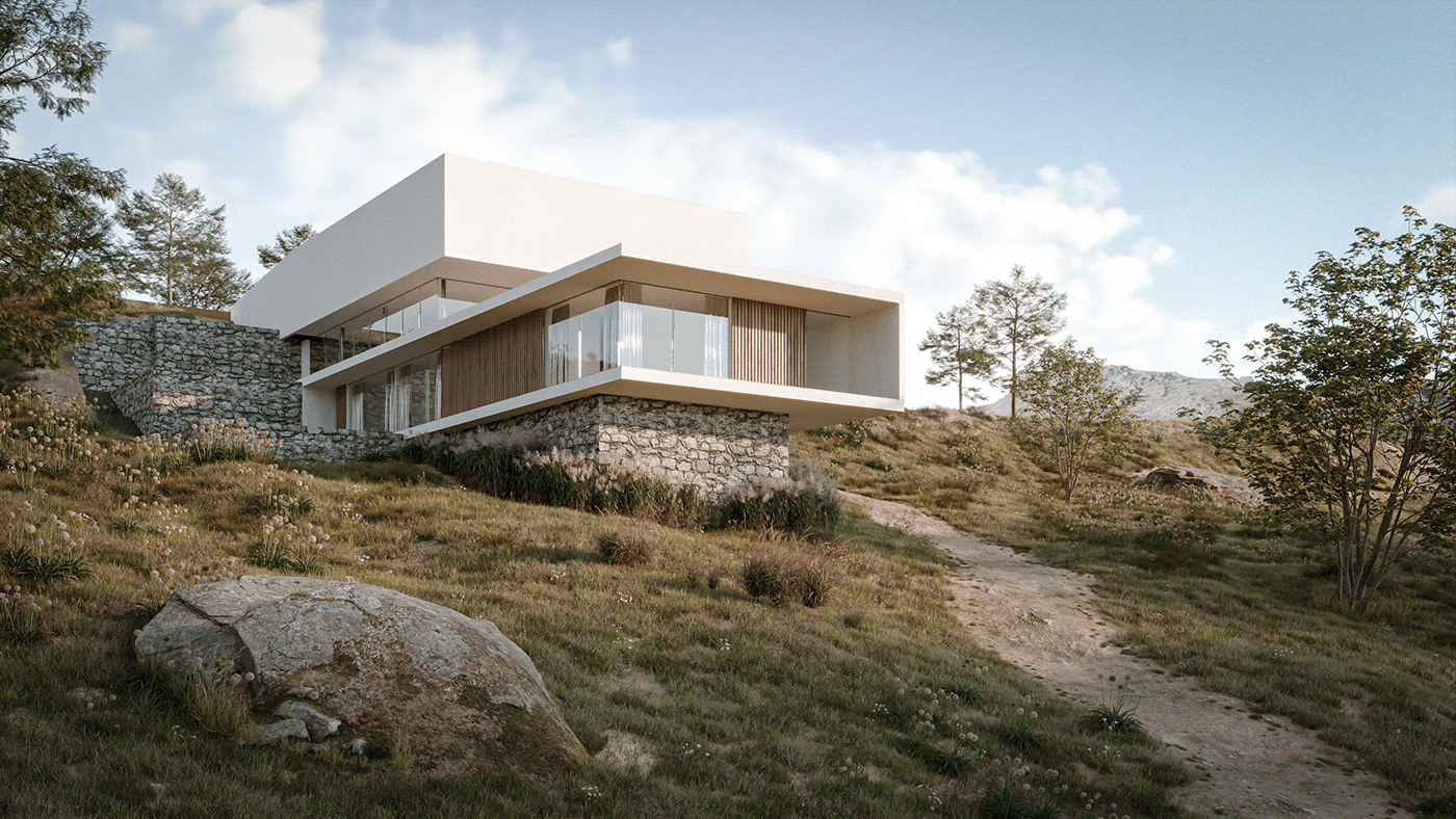 3D 3ds max architecture archviz exterior house modern Render visualization vray