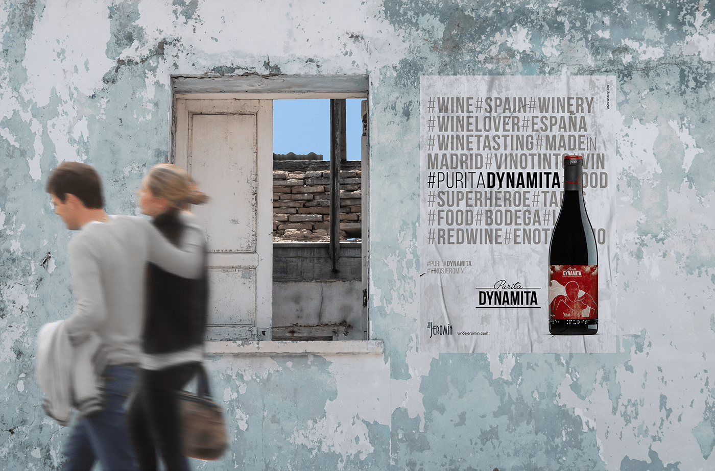 Campaña de publicidad Purita Dynamita en marquesina y poster para Vinos Jeromín, Madrid, España