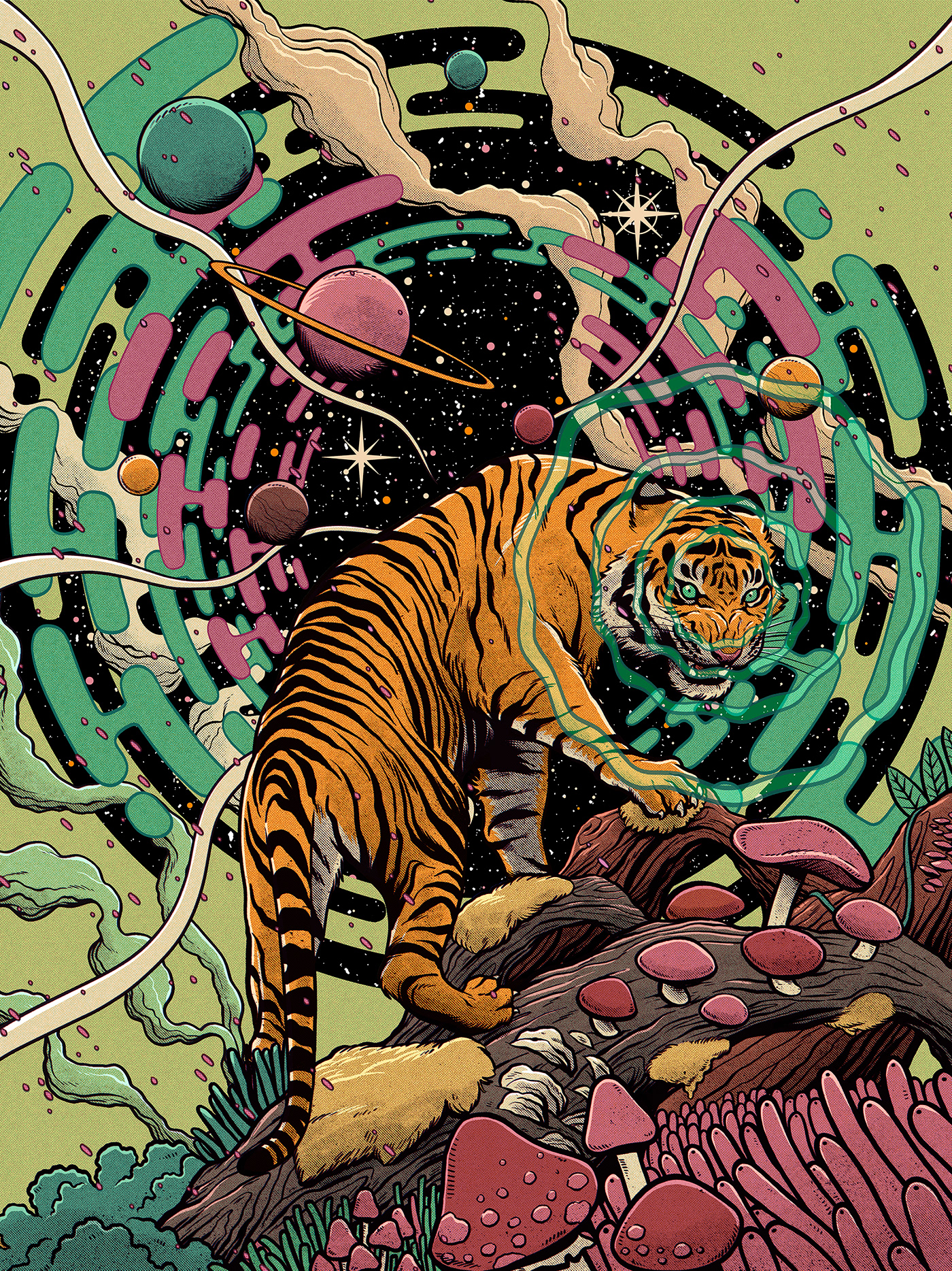 animal mushroom music poster psychedelic rock Space  tiger trippy wild