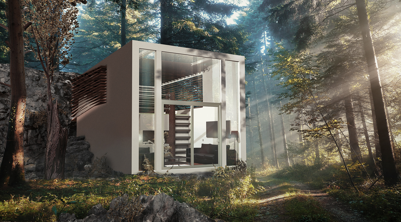 rendering Render house wood cabin test