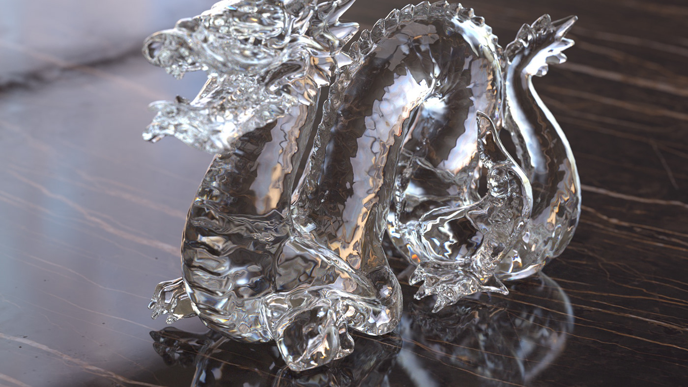 Glass dragon on the marble countertop