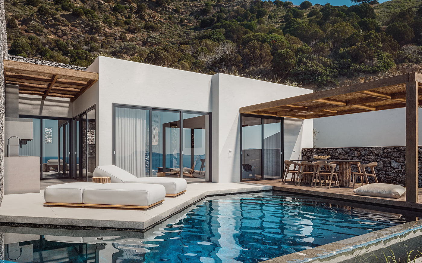 3ds max architecture corona design Greece Interior Pool Villa visualisation