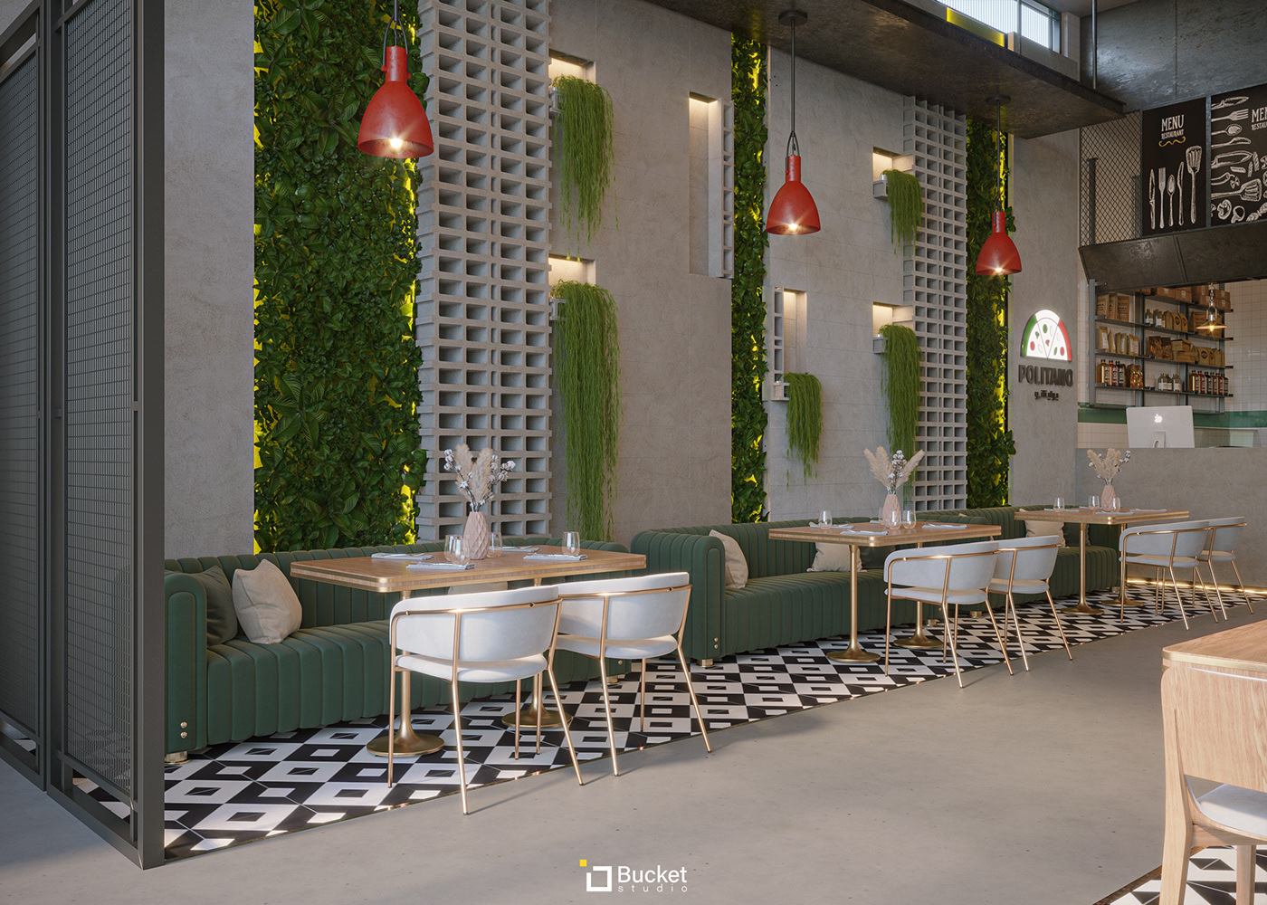 cafe interior design  Pizza Render restaurant visualization architecture graphic 3ds max CGI