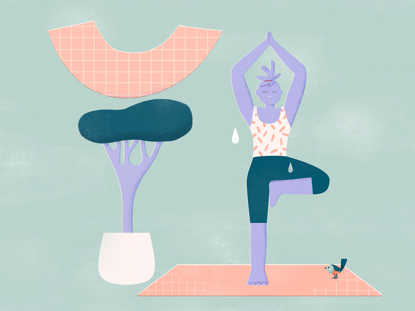 breathe Editorial Illustration humor mindfulness pastel color Playful Yoga