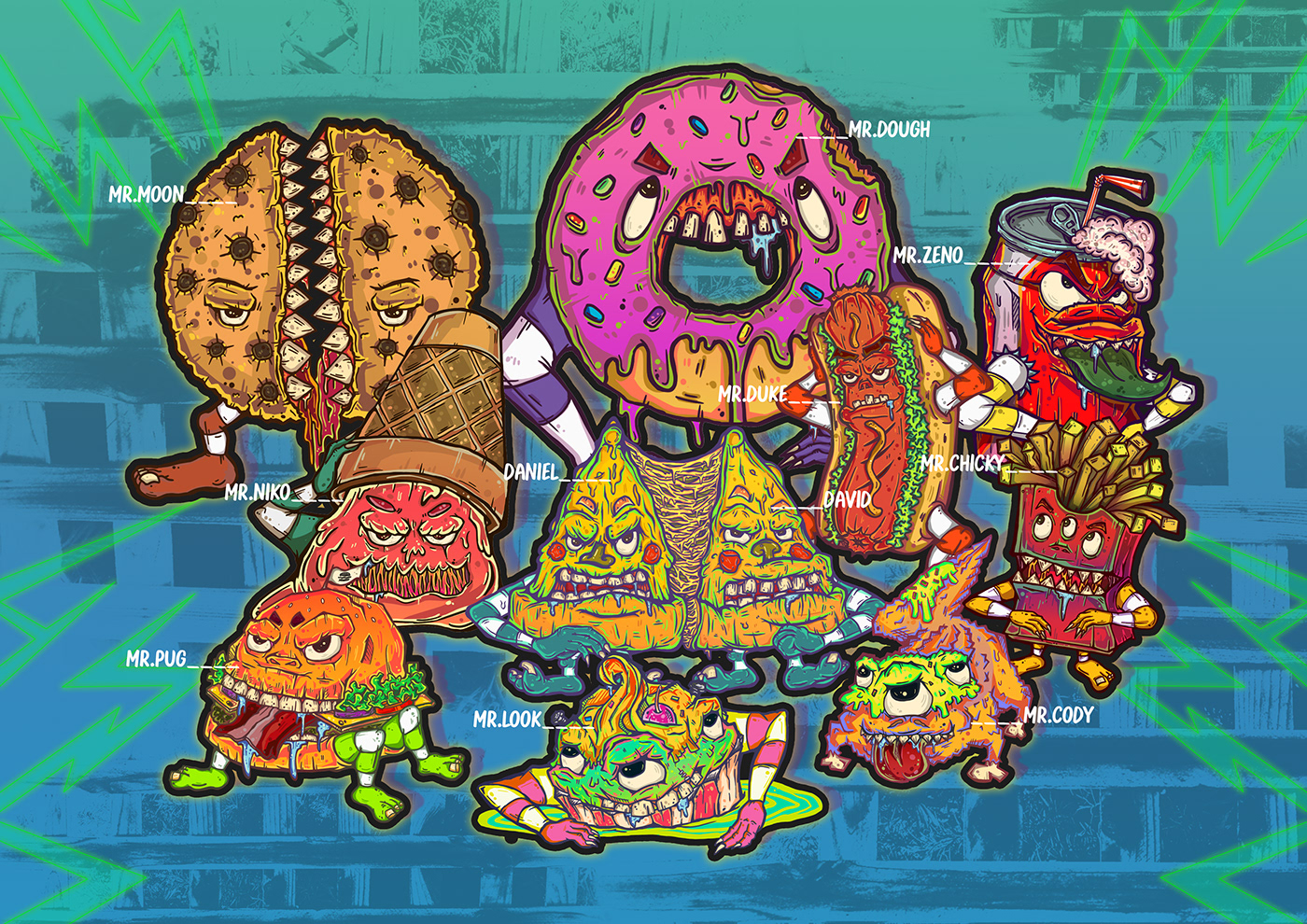art artwork cartoon Character Character design  Digital Art  Food  ILLUSTRATION  junkfood monster