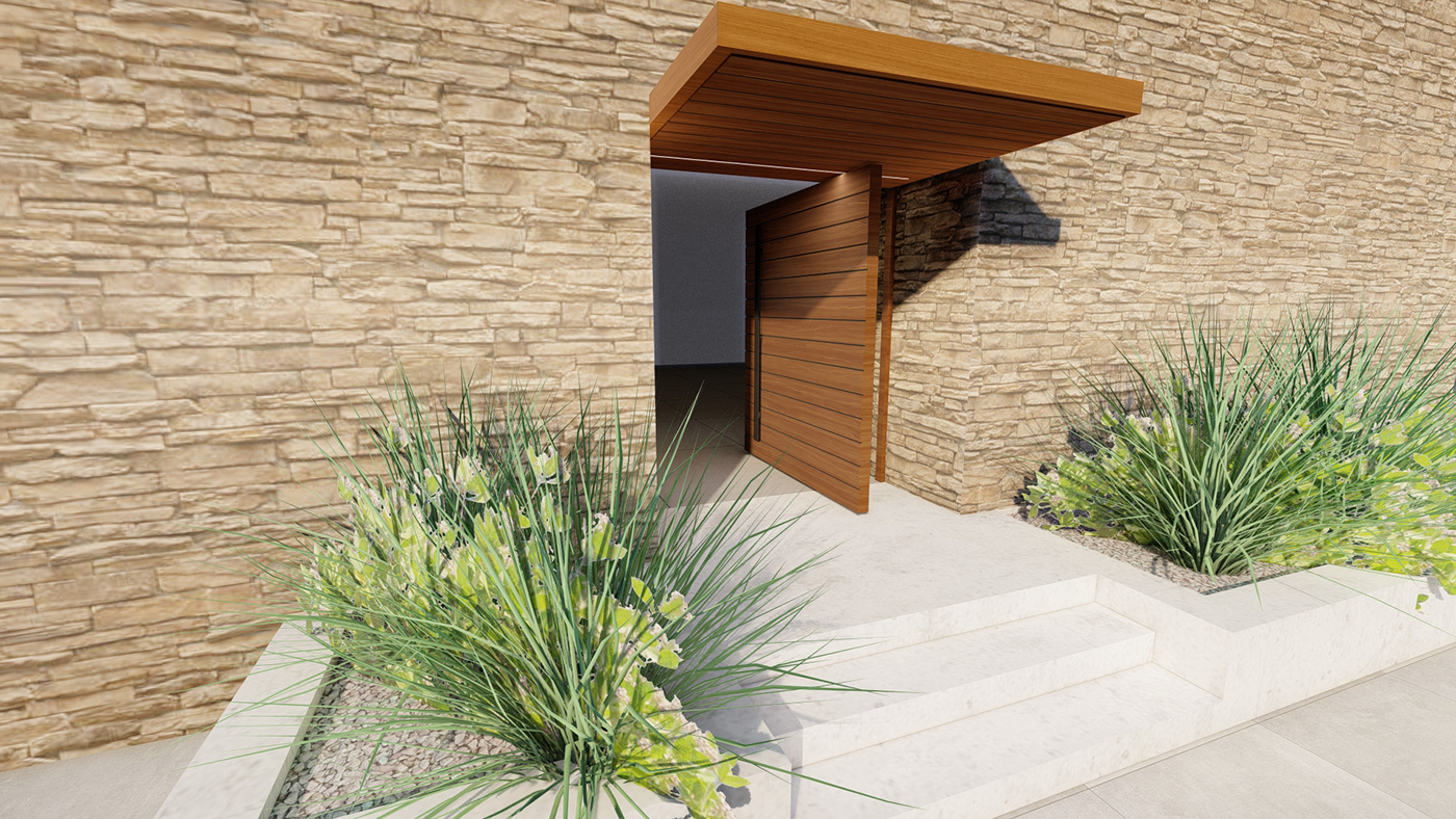 3D design exterior house Landscape modern Outdoor porch Render vray