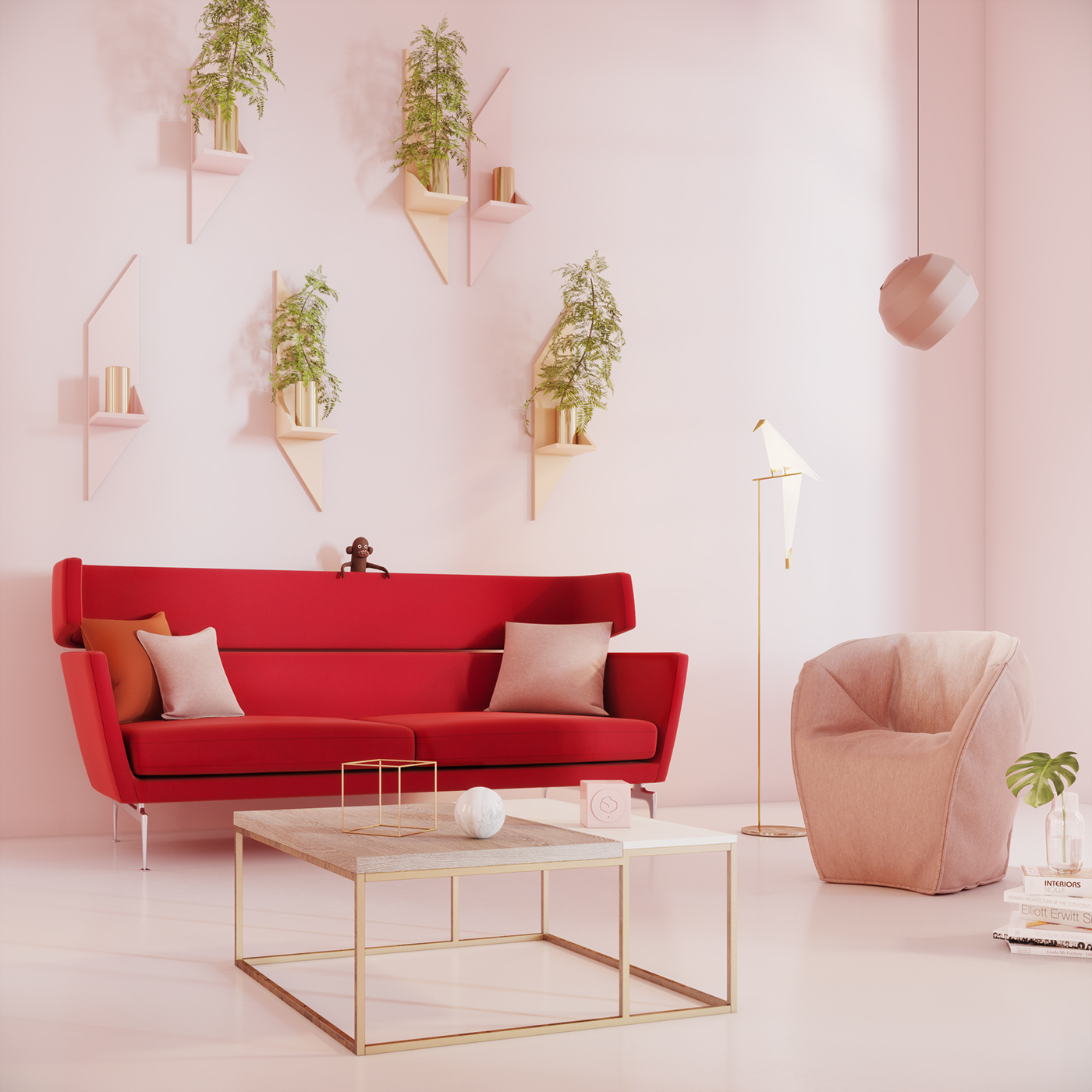 pink Interior dream living room corona interior styling red Rolf Benz Vitra