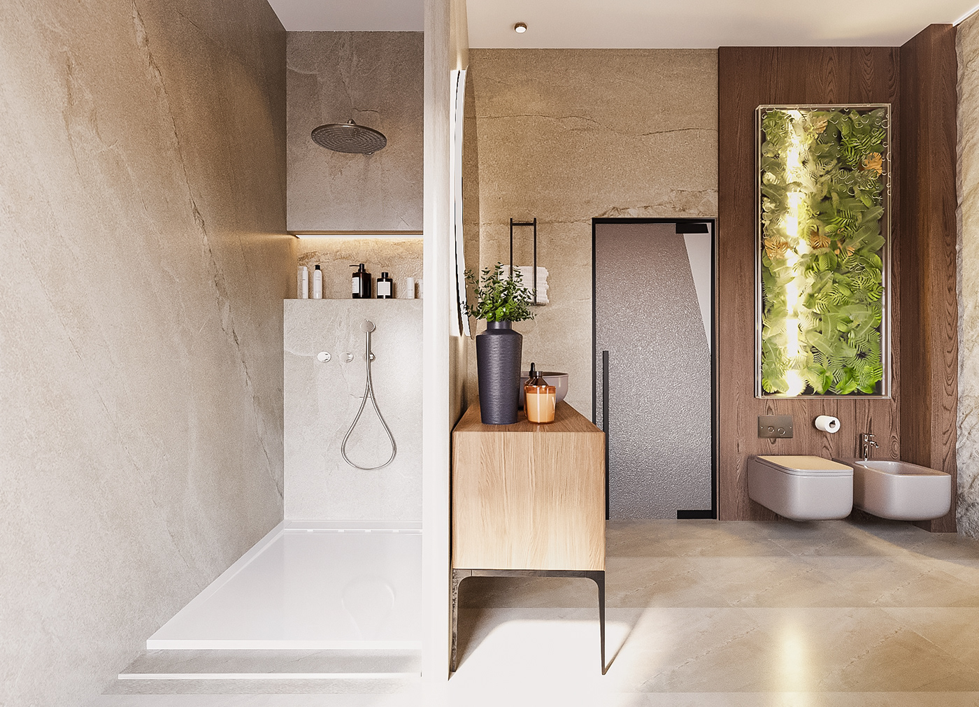 bathroom interior design  modern visualization warm bath luxury Interior beige marbel