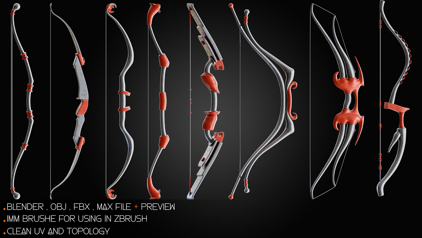 base mesh bow game asset digital3d game design  Digital Art  artwork Bow Base Mesh Bow Modeling Low Poly Modeling