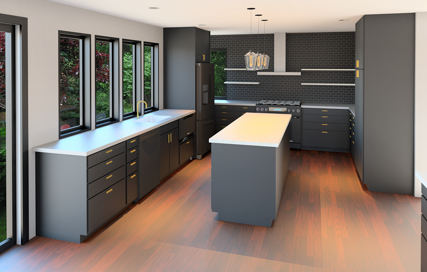 kitchen renovation black and gold modern