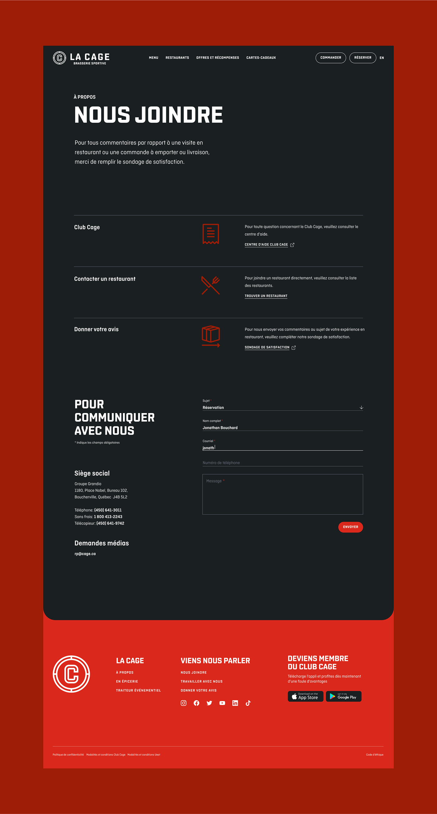 restaurant бар спорт Website UI/UX Web Design  homepage menu ui design cage