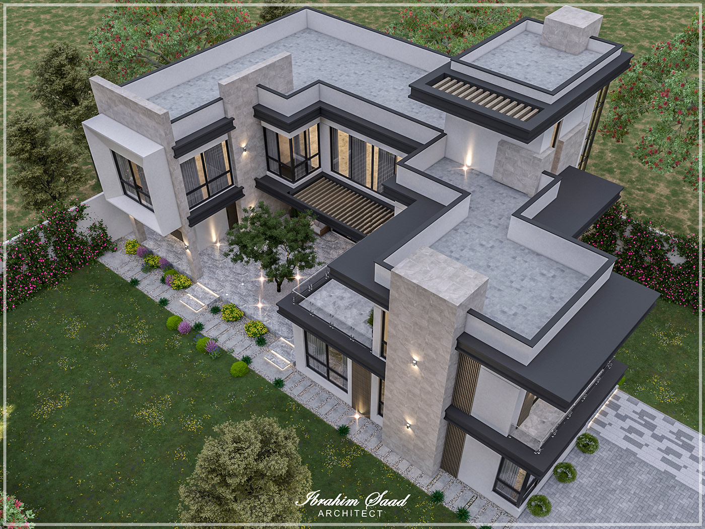 abudhabi architecture elegant exterior facade house luxury modern Villa vray