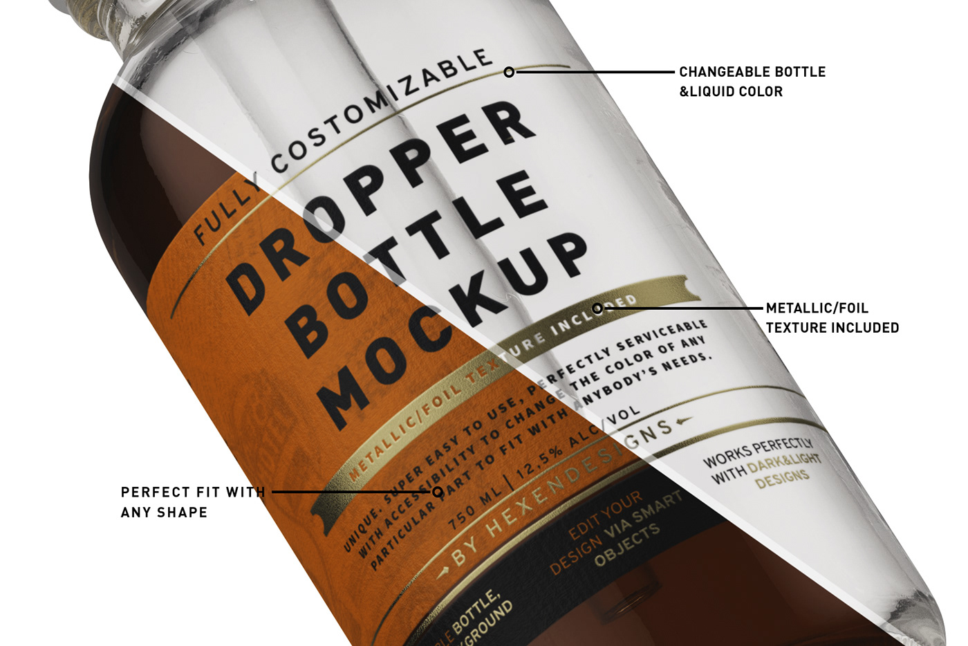 Dropper Bottle Mockup e-liquidbottle mockup eliquid e-juice label mockup hemp oil CBD oil essential oil 1oz bottle glass