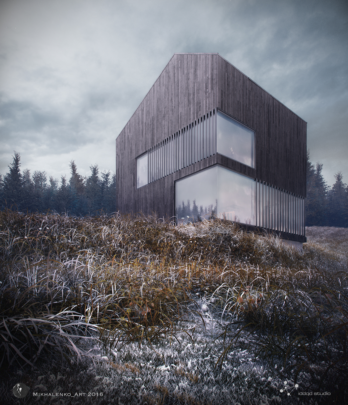 visualisation 3D house modern house contemporary architecture field wheat Autumn Field vray photoshop