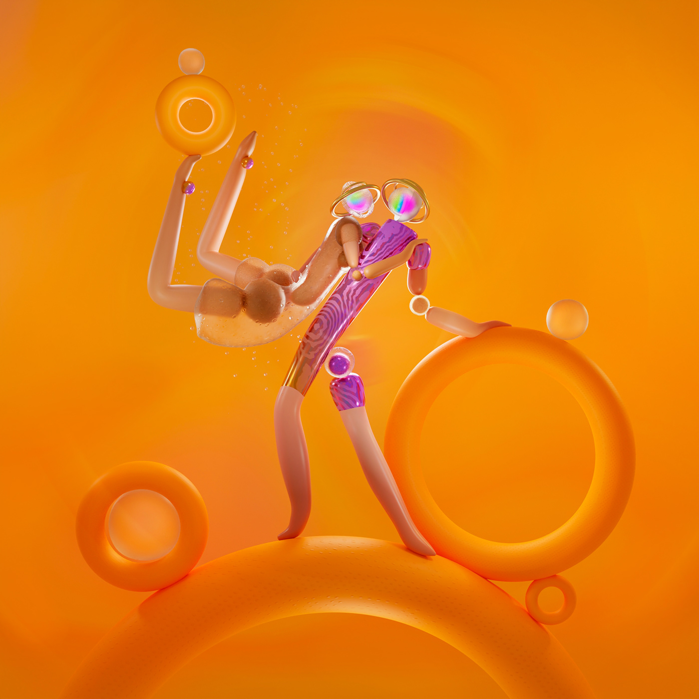 abstract blender 3d colorful illustrations glass Creativity abstract character satisfying 3D illustration dancing