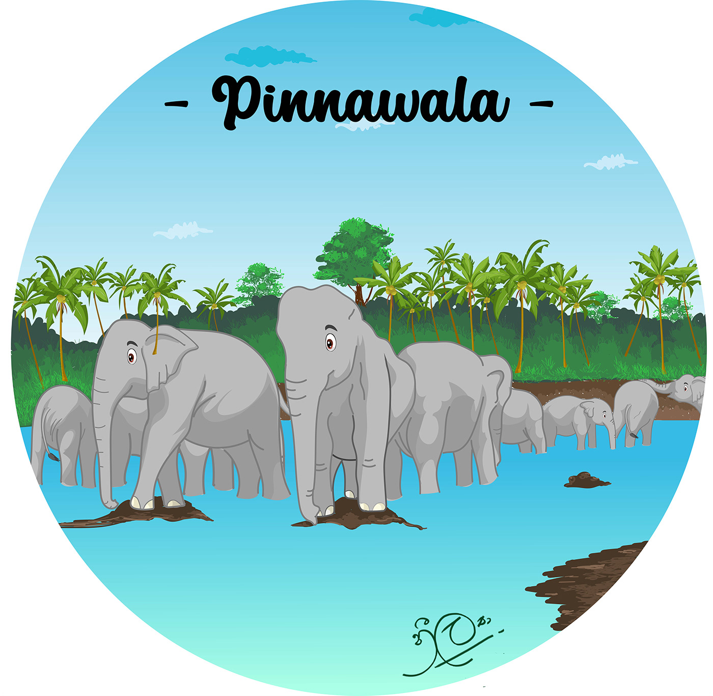 tourism illustratore art Drawing  #pinnawala elephanat   vectore