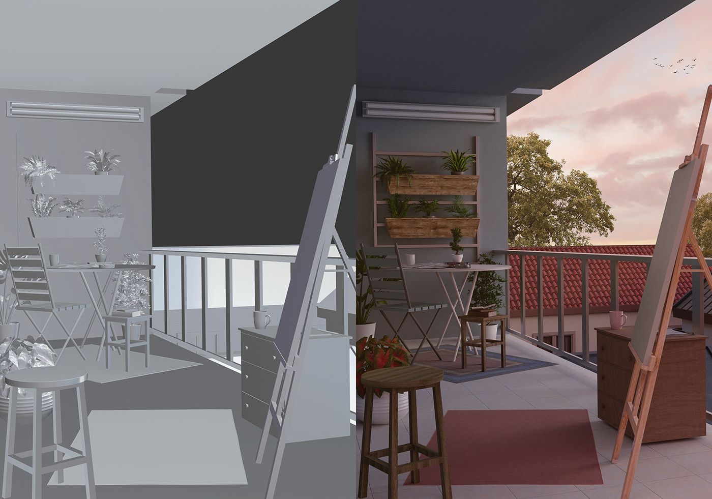 3D balcony blender city Editing  environment house photoshop SKY sunset