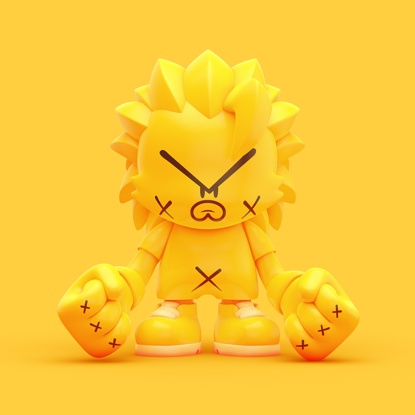 angry cartoon Character design  fist gmehling mark sayajin toy vinyl yellow