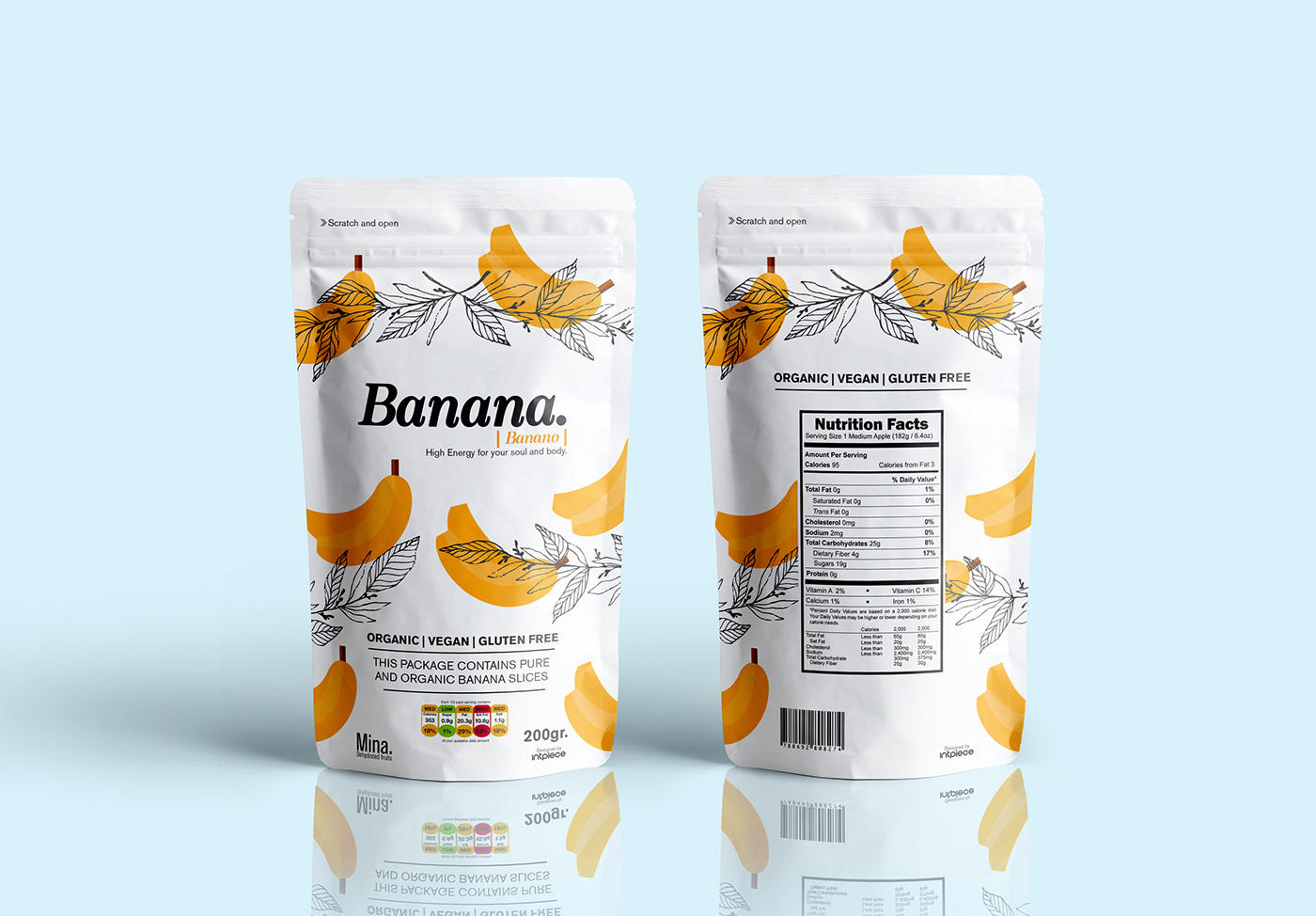Packaging fruits brand Mina dehydrated Intpiece design product graphic jar