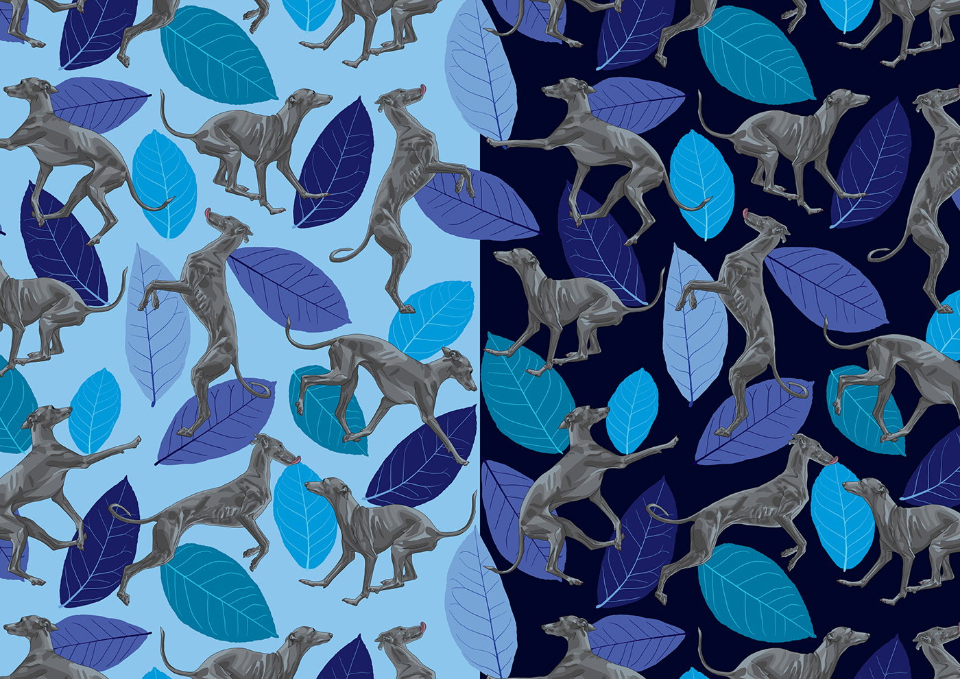 seamless pattern greyhound pattern leaf composition diamond element abstract composition blue green purple