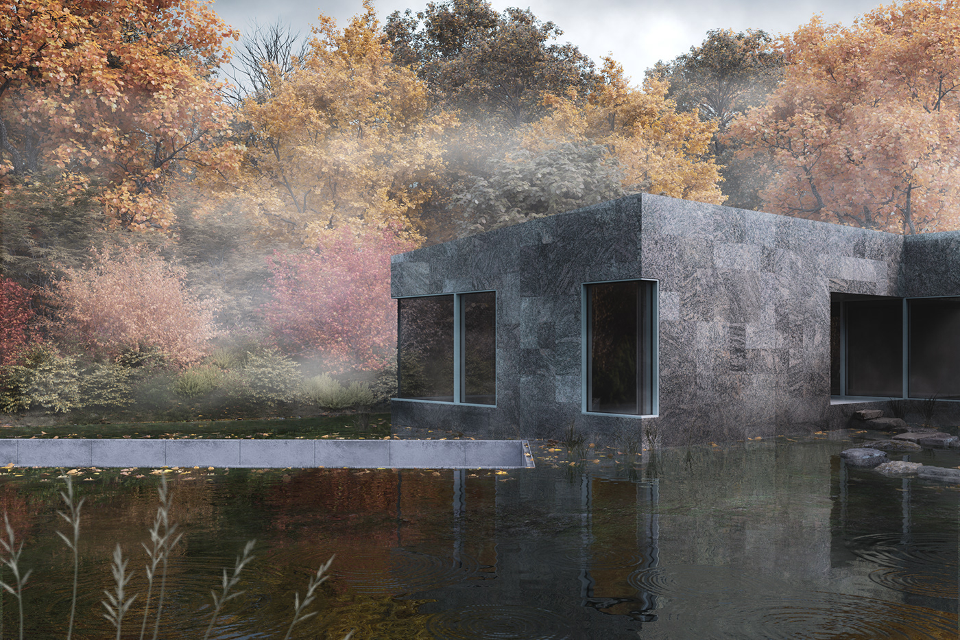 3D 3dArchitecture 3dsmax archviz forest house lake Nature