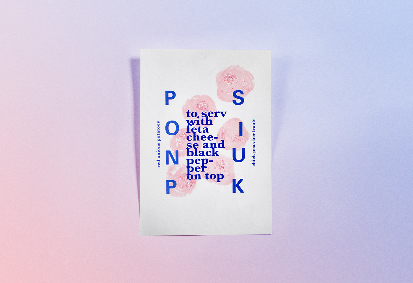 Riso poster Poster Design typography   risograph Food  hand prints colors pink blue