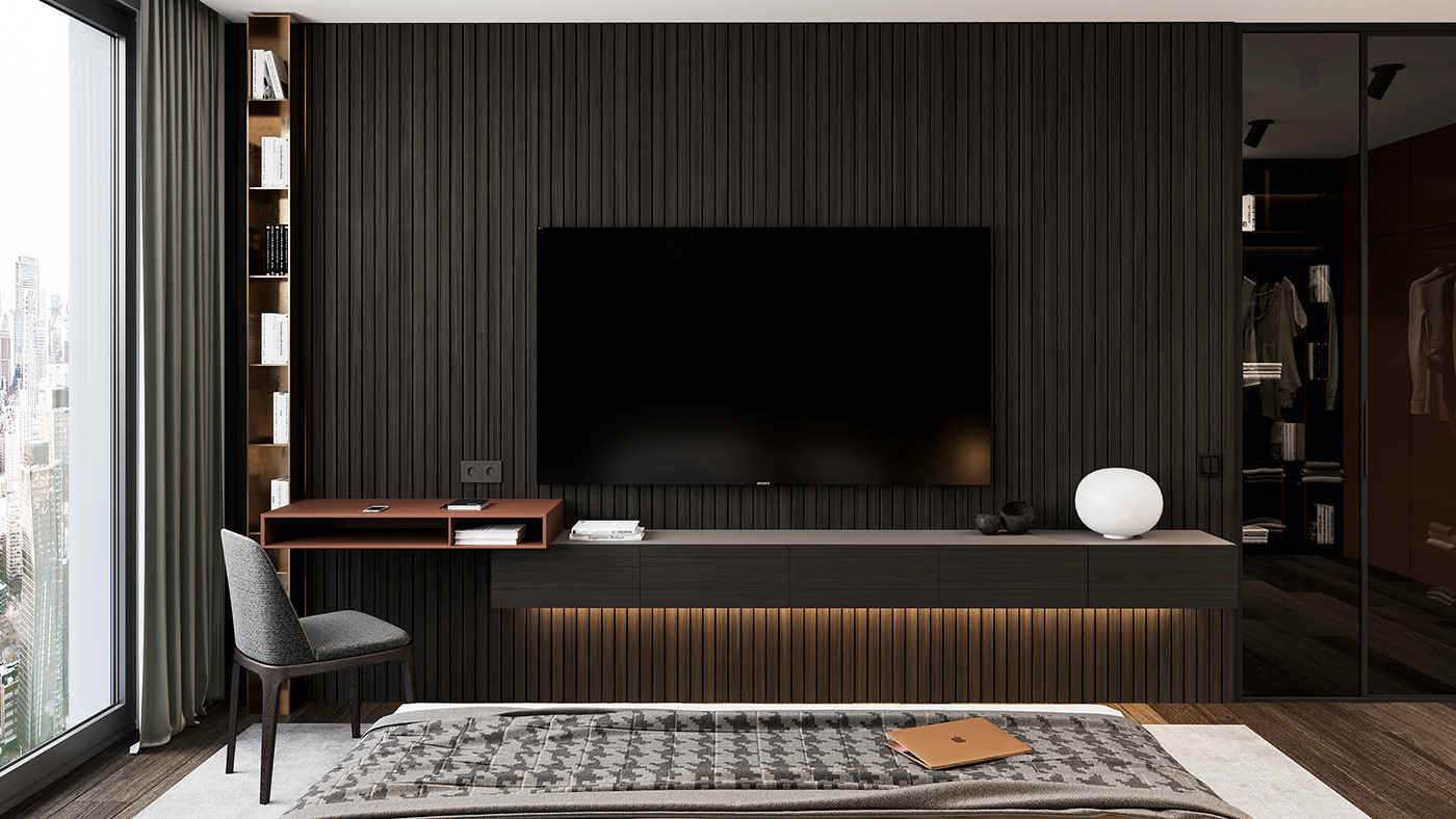 apartment brass High End interior design  luxury minimal Minotti Render Urban wood