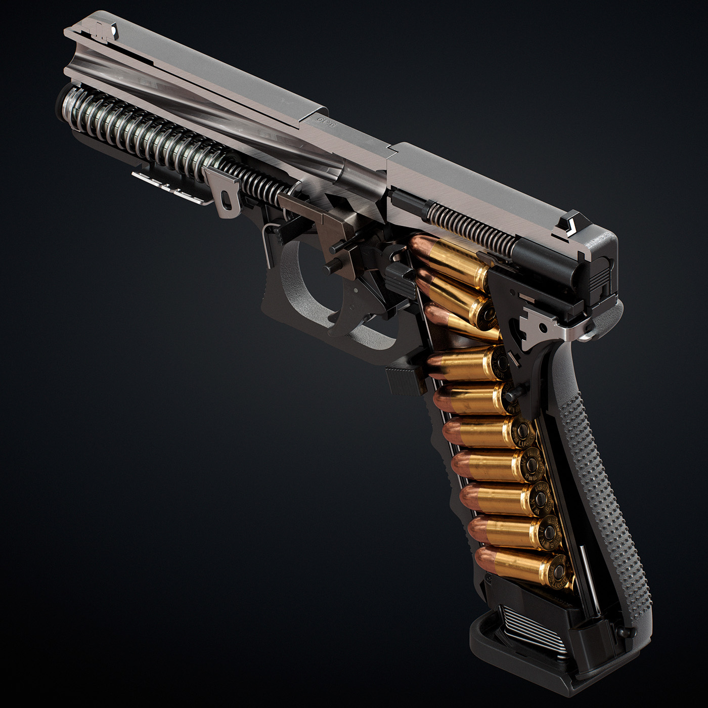 3d modeling Render glock Gun Weapon x-ray glass Clipper glock17 scheme