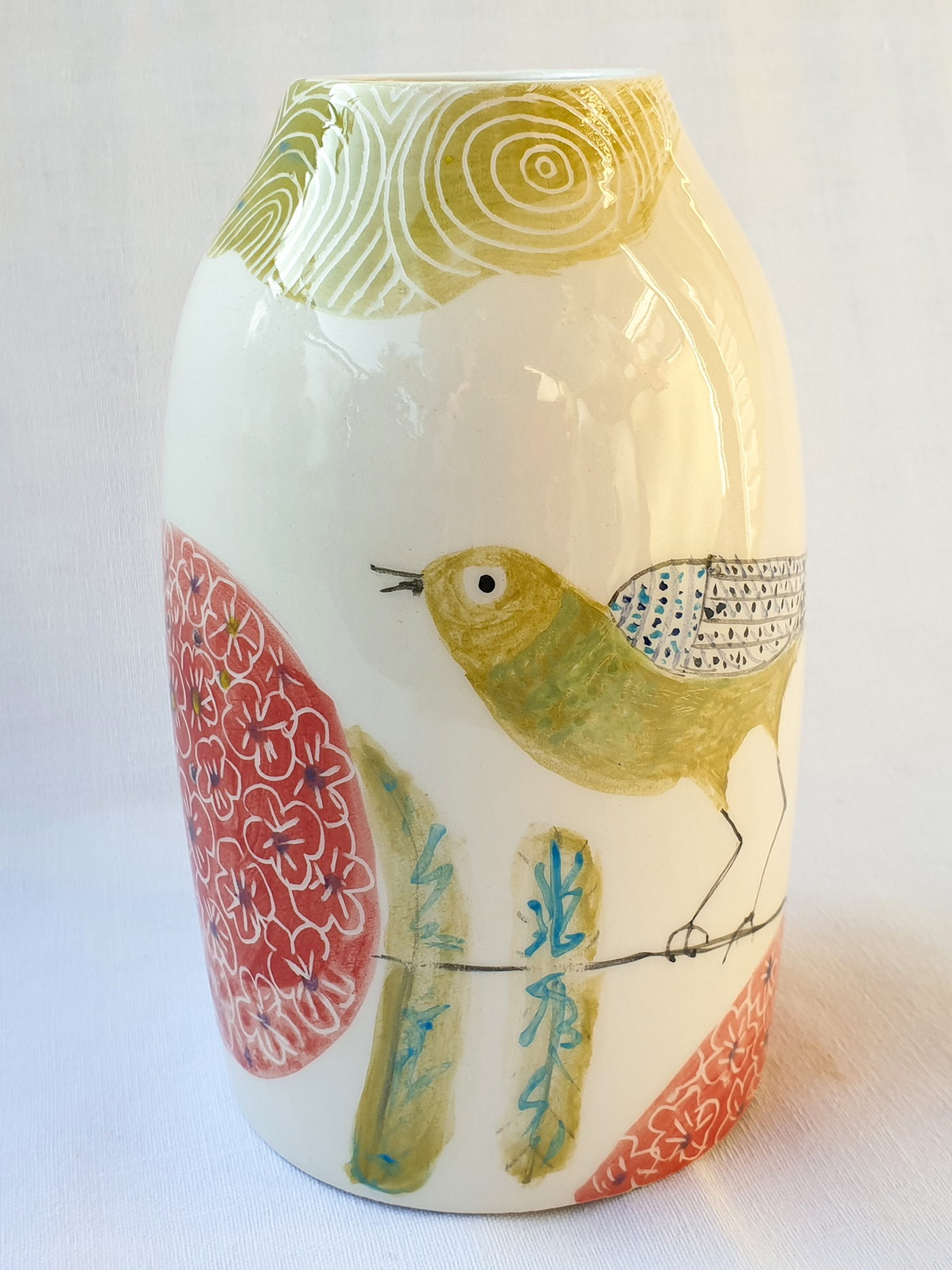 bird ceramic cup flower Landscape Nature Pottery Sun Vase wheelpottery