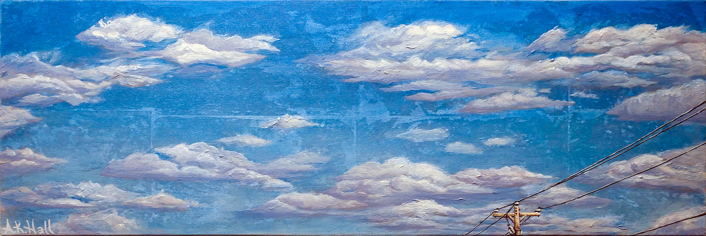 Landscape blue sky acrylic painting clouds texture