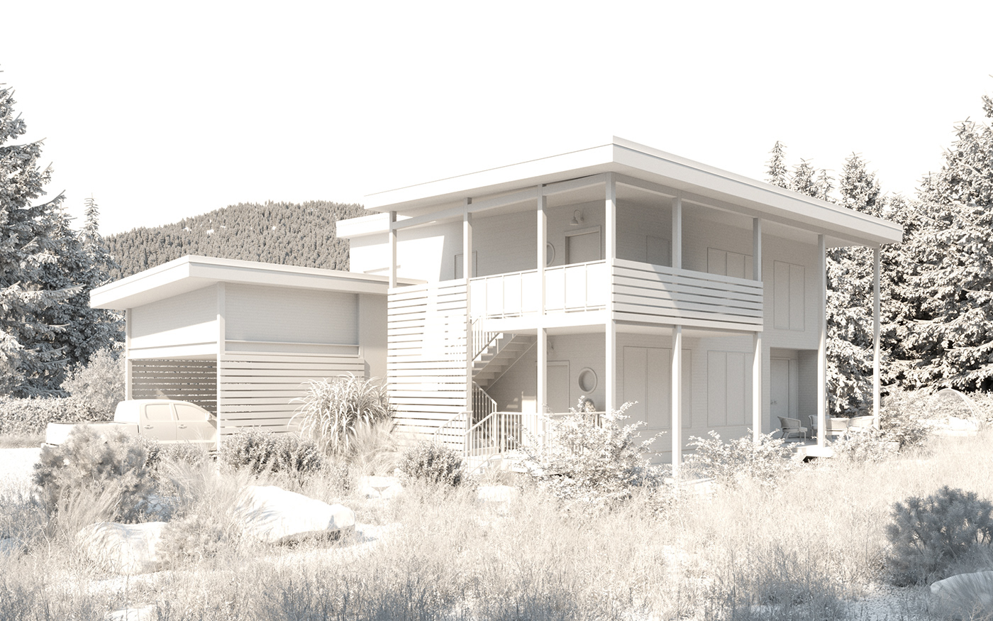 3d Visualisation Render visualiser Landscape Landscape Design duplex cororna render visualisation modern house exterior