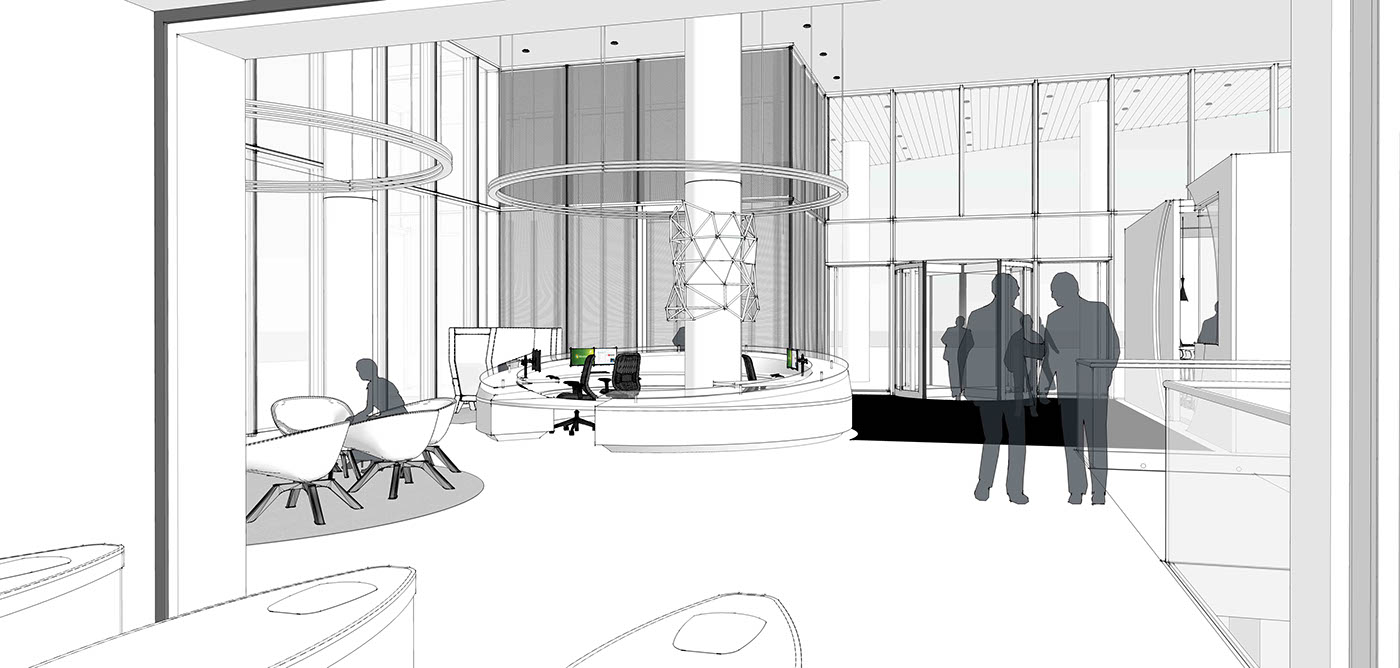 SketchUP 3D model Interior London reception refurbishment Office