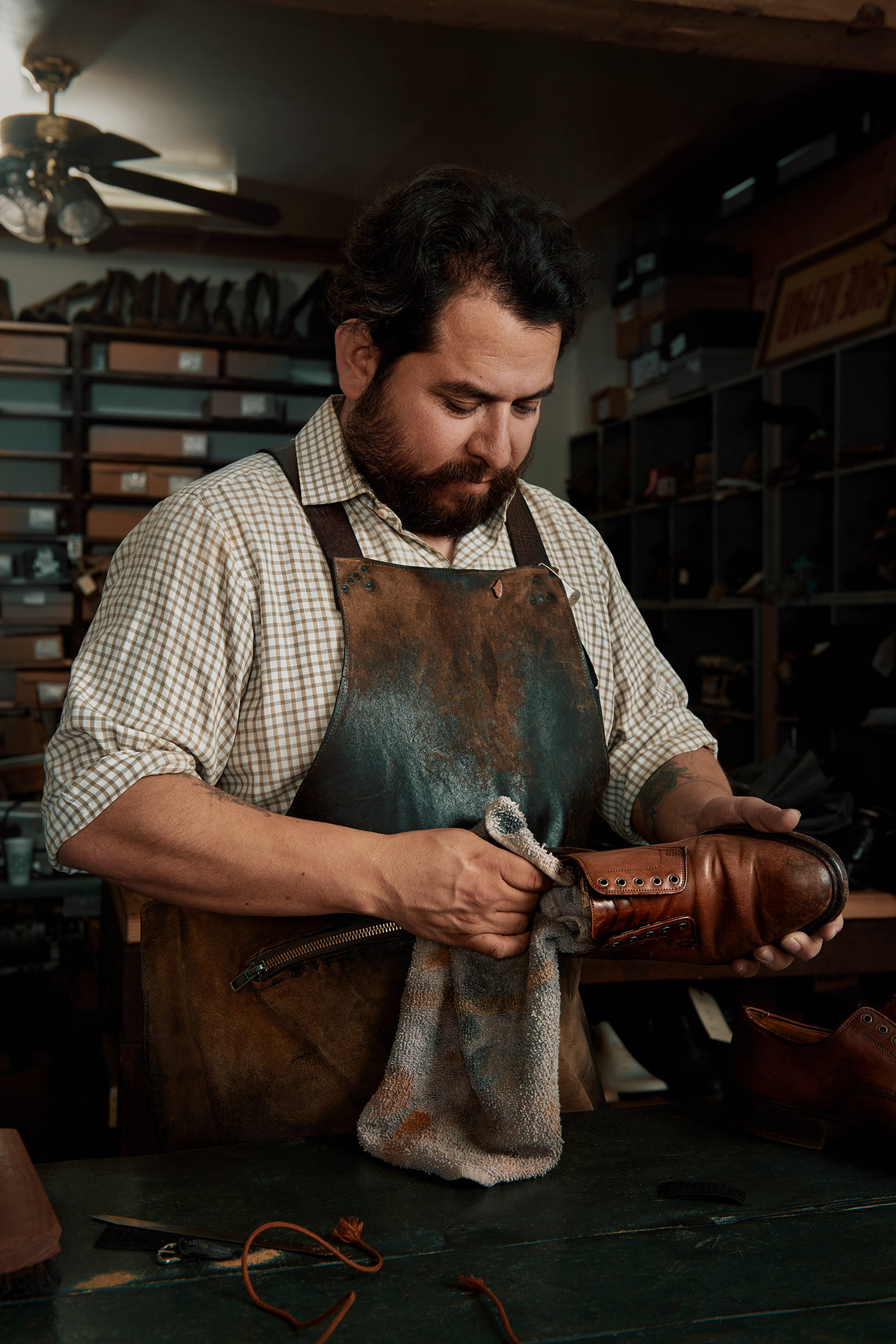 worker Craftsman shoe maker concept narrative business portrait shoes footwear bespoke