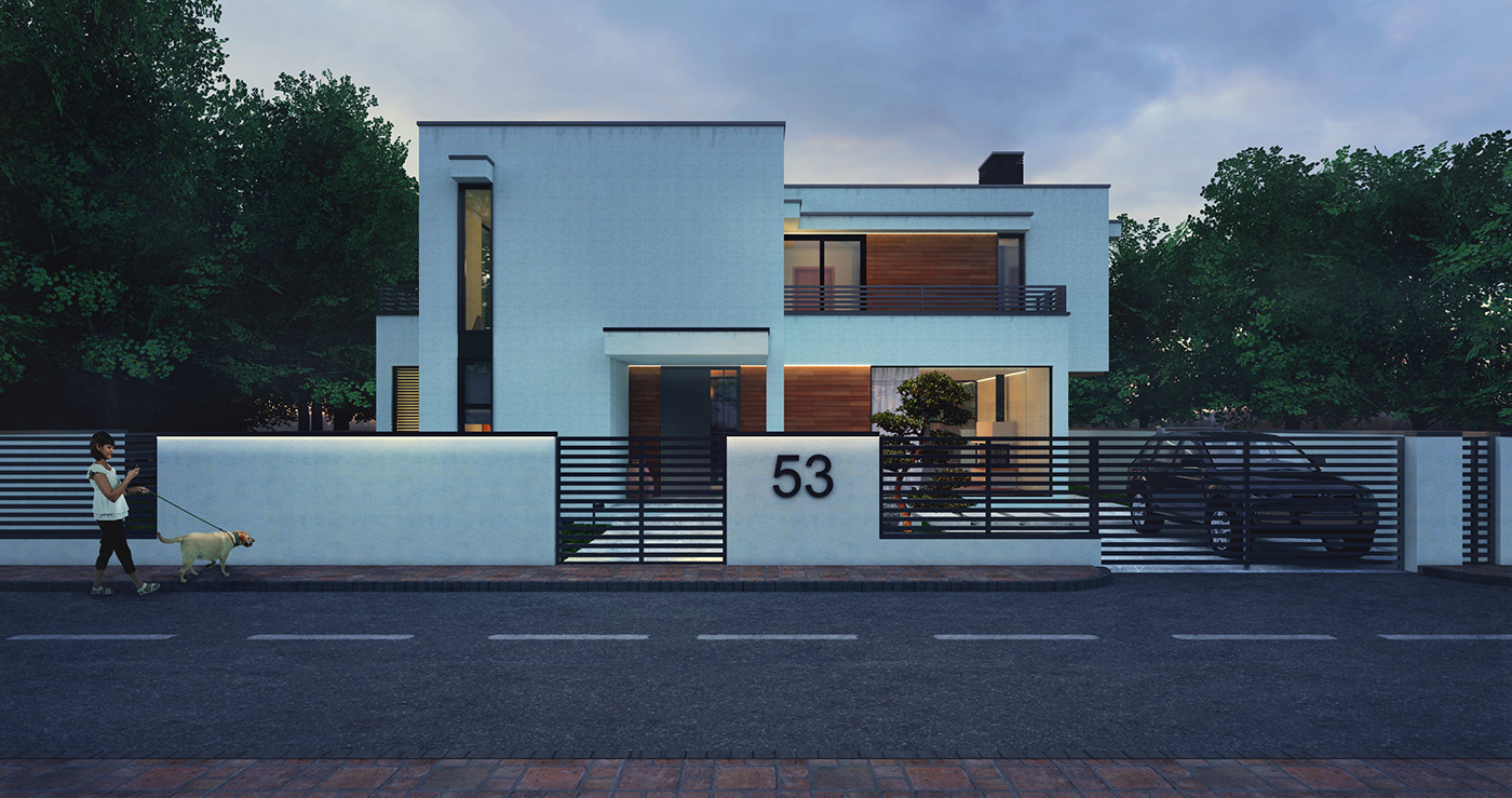 modern Residence house evening view