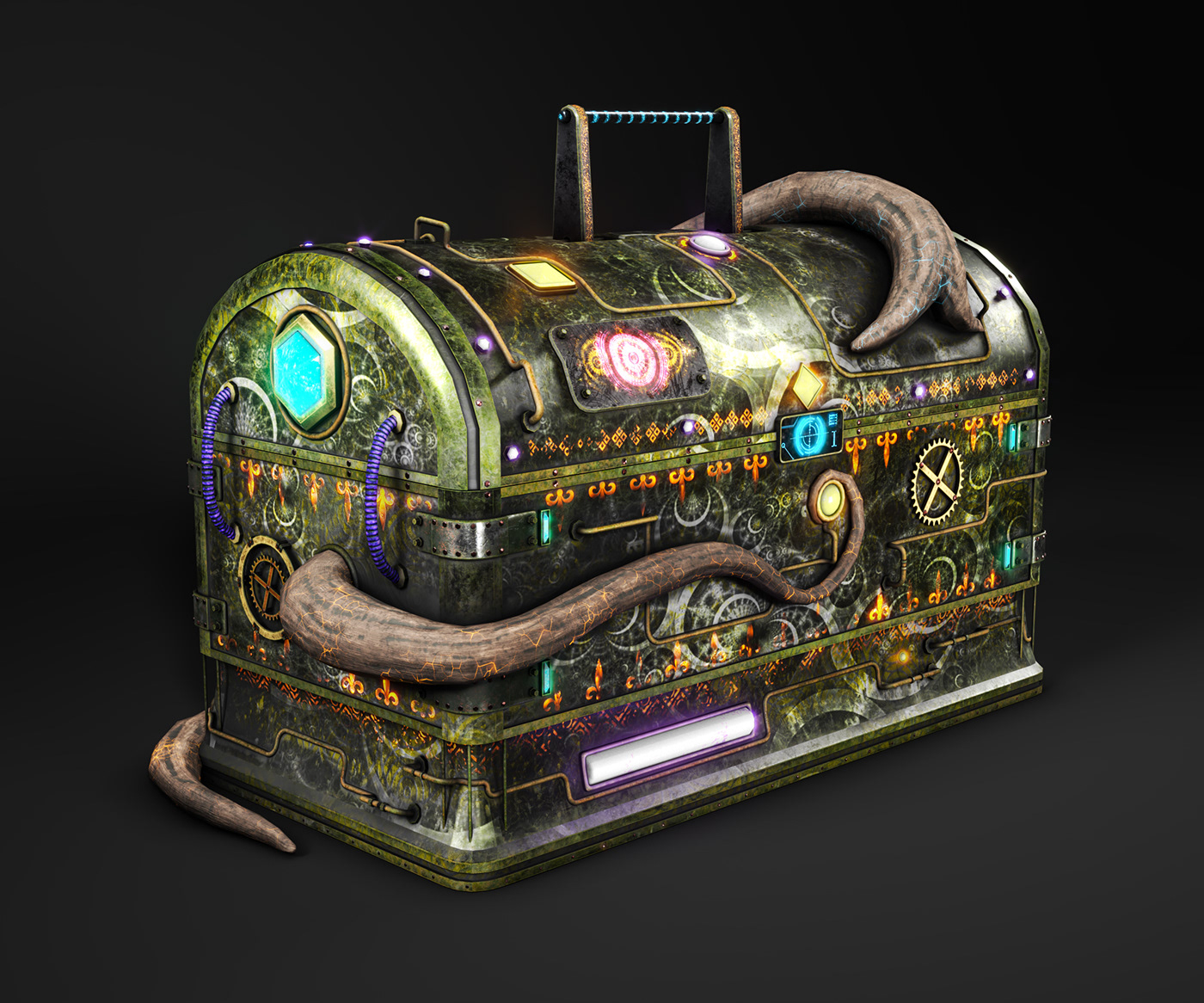 3D 3ds max CGI chest colorful game light Magical sifi treasure