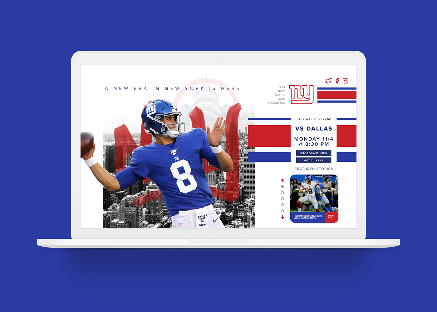 football ux UI New York Giants Web landing page