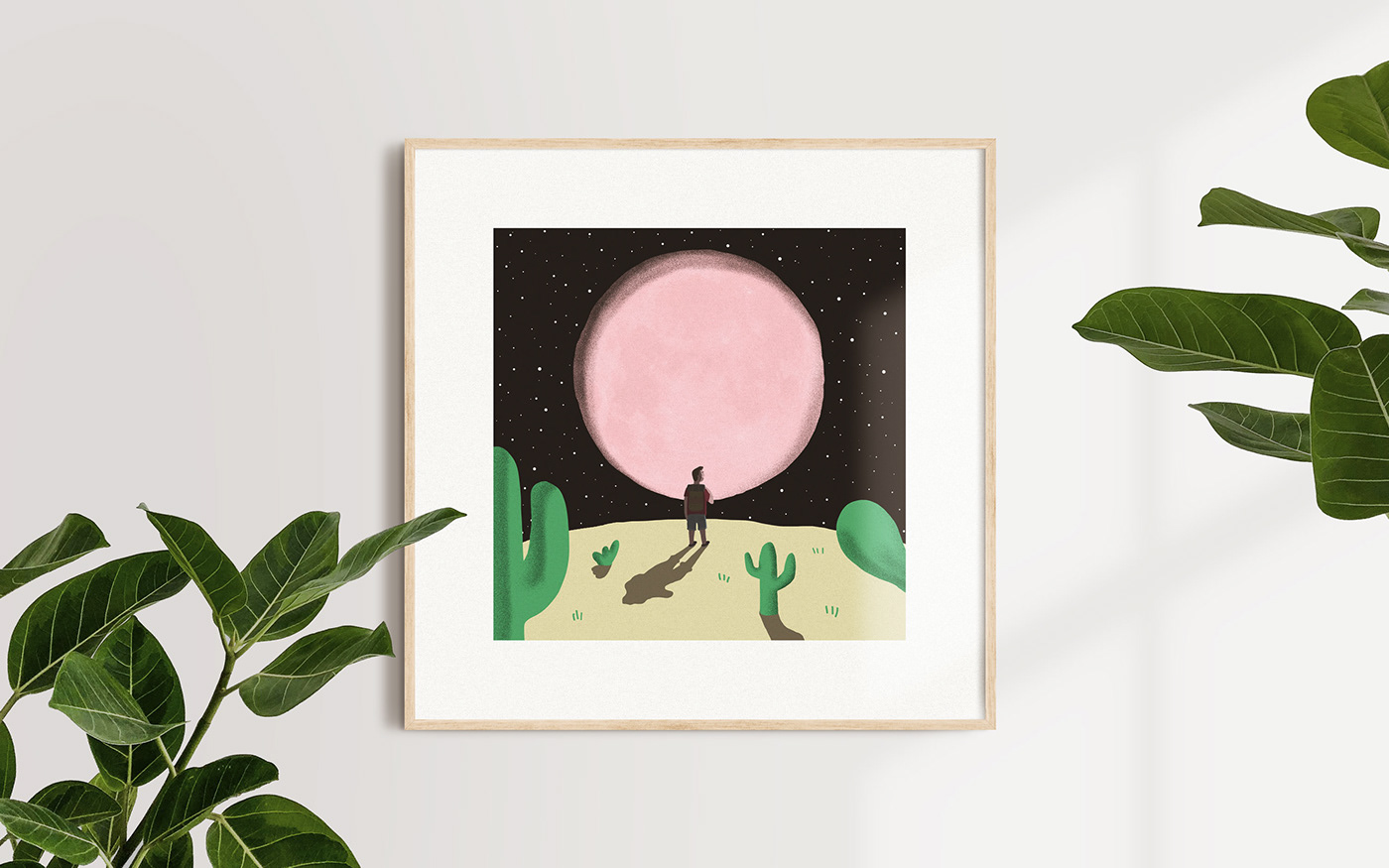 ILLUSTRATION  graphic pink colors cactus moon music landsape digital inspire