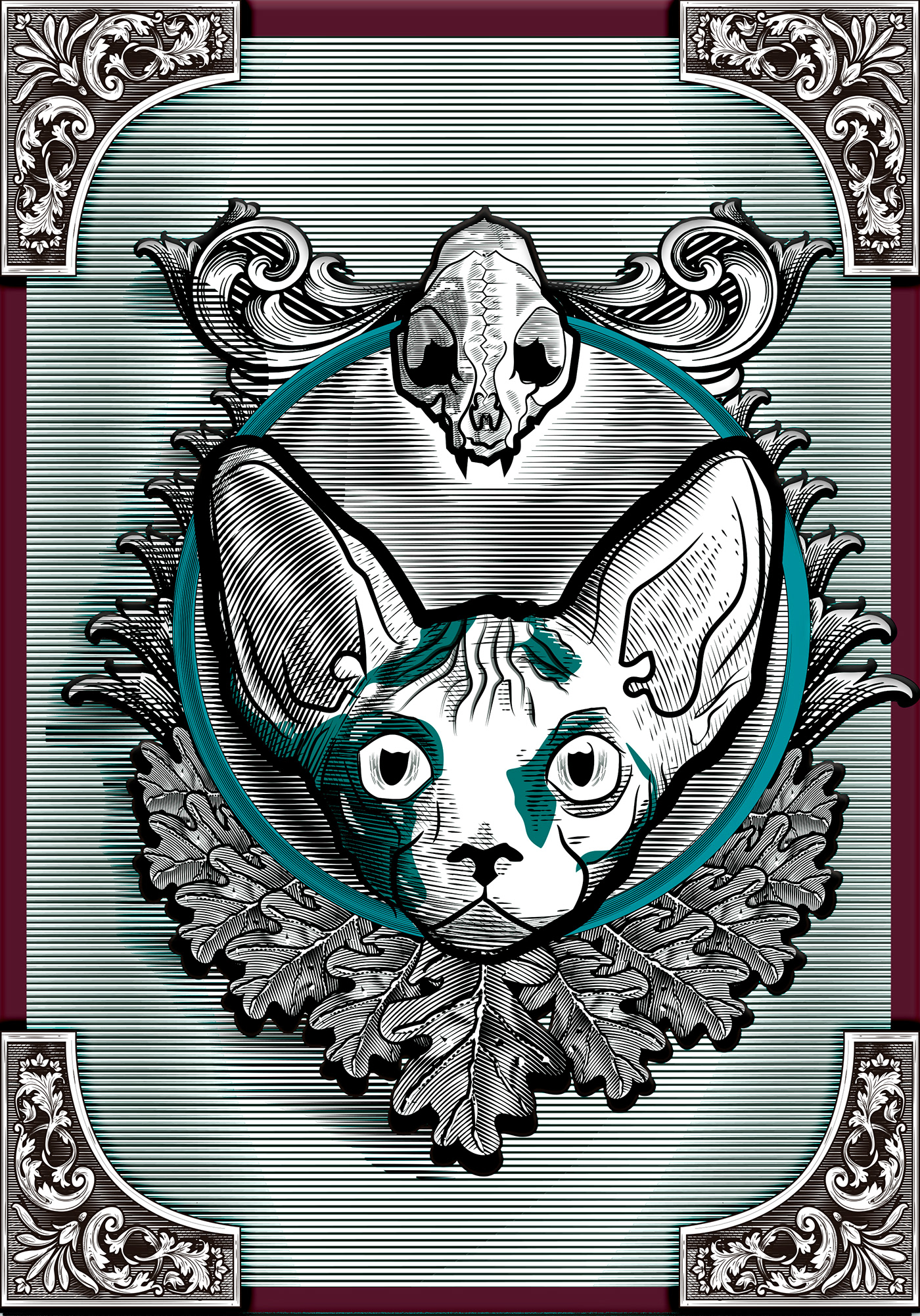 sphynx ilustracion Cat grabado Blends