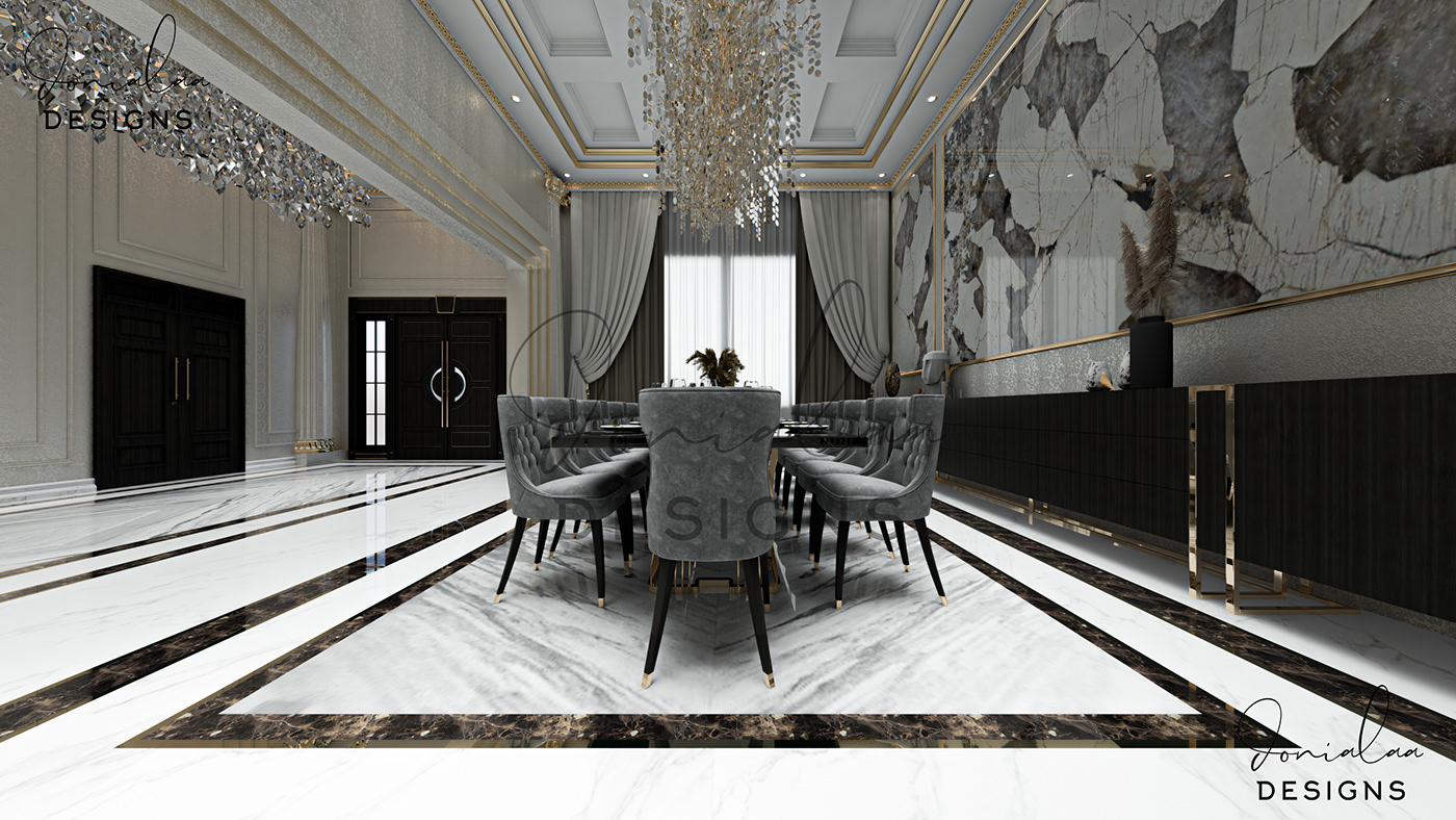 Calacatta dinning Entrance Granite highceiling luxury Marble neo classic patagonia