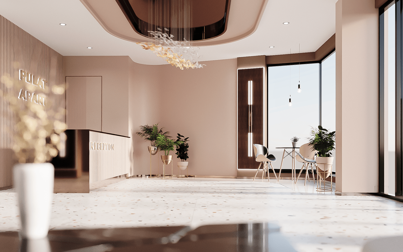 interior design  architecture visualization reception design modern hotel Render 3ds max corona CGI