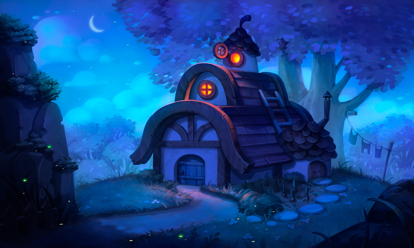 2D concept environment Game Art house ILLUSTRATION  mouse night
