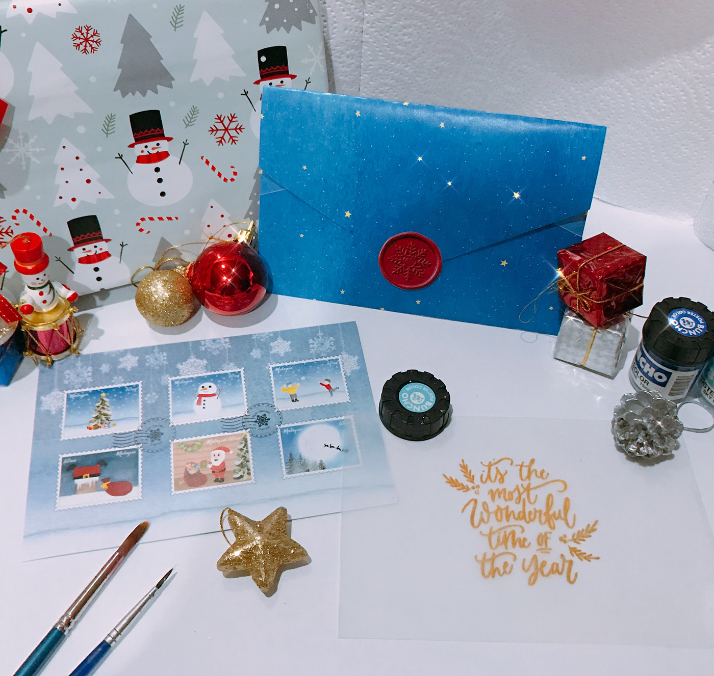 first day cover Christmas watercolor graphic design 