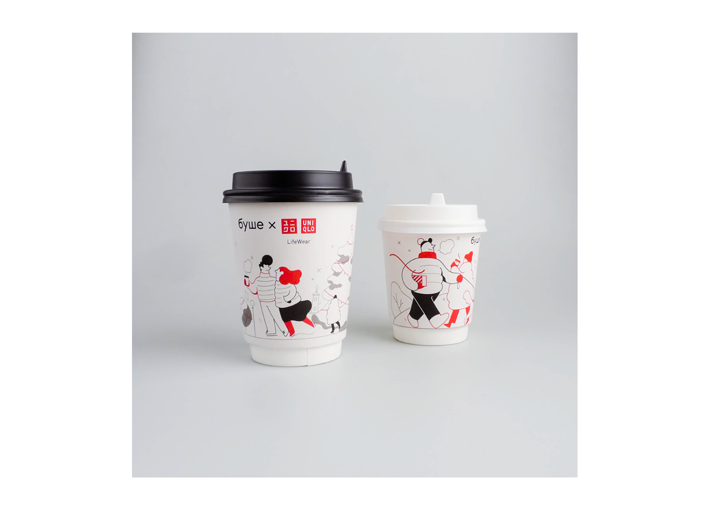 bushe uniqlo Coffee cups new year Christmas holydays winter lineart minimalistic
