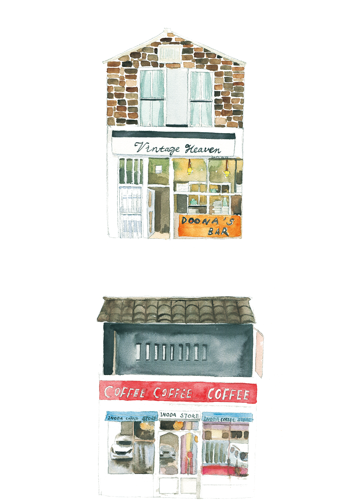 watercolor Marker Cottages houses ILLUSTRATION  Adobe Photoshop Adobe InDesign Diary
