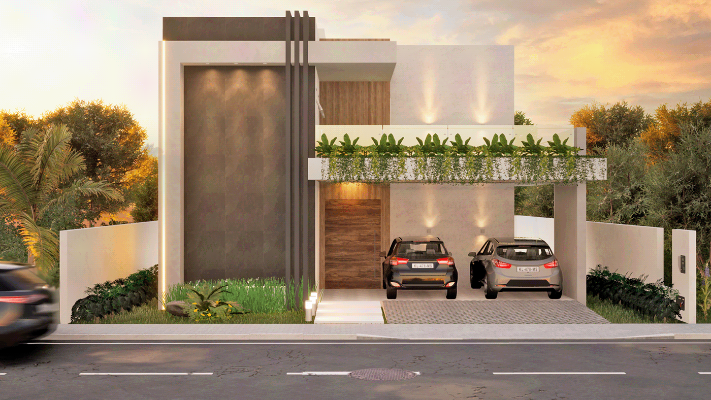 3D casa Contemporaneo fachada maquete Modelagem 3D palmeira projeto realista Render